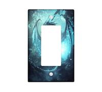 Plaque d'interrupteur fantaisie motif dragon - Créature mythique bleu aqua pour décoration de chambre, plaques murales en thermoplastique - Taille standard - Bascule simple