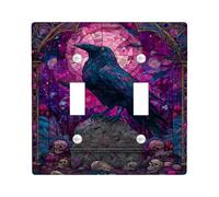Plaque d'interrupteur gothique corbeau - Design en verre teinté violet pour décoration murale - Plaques murales en thermoplastique - Taille standard - Double bascule