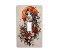 Plaque d'interrupteur loup hurlant - Motif lune orange et roses rouges - Idéal pour la décoration sur le thème de la nature - Plaques murales en thermoplastique - Taille standard