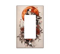 Plaque d'interrupteur loup hurlant, motif lune orange et roses rouges, idéal pour la décoration sur le thème de la nature, plaques murales en thermoplastique, taille standard simple à bascule