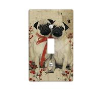 Plaque d'interrupteur mignon en forme de carlin - Style vintage avec nœuds rouges et baies - Parfait pour la décoration de la maison - Thermoplastique - Taille standard