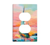 Plaque d'interrupteur motif coucher de soleil à voile, scène océanique colorée pour décoration d'intérieur, plaques murales thermoplastiques, prise duplex simple de taille standard