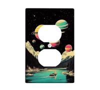 Plaque d'interrupteur motif planètes célestes - Art cosmique vibrant pour décoration d'intérieur, style rétro, accents de saison, plaques murales thermoplastiques - Prise duplex unique