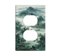 Plaque d'interrupteur paysage de montagne/couvercles de sortie, scène naturelle verte sereine pour décoration d'intérieur, plaques murales thermoplastiques, prise duplex simple de taille standard