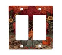 Plaque d'interrupteur pour feu de camp d'automne - Design rustique rouge et orange pour décoration d'intérieur - Plaques murales en thermoplastique - Taille standard - Double bascule