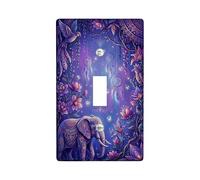Plaque d'interrupteur simple éléphant - Fleurs fantaisistes de style bohème - Attrape-rêves - Sans plastique violet - Taille standard - Décoration pour salon, chambre à coucher, bureau (simple)