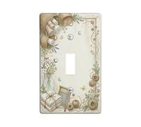 Plaque d'interrupteur simple en coton pour salle de bain, style rustique vintage, papillon, lavande, printemps, beige, taille standard, décoration pour salon, chambre à coucher, bureau (simple)