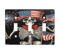 Plaque d'interrupteur squelette patriotique - Motif drapeau américain rouge blanc bleu pour décoration de vacances - Plaques murales en thermoplastique - Taille standard - Triple bascule