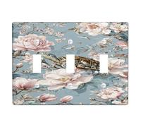 Plaque d'interrupteur tortue florale - Motif pivoine bleue douce pour décoration d'intérieur - Plaques murales en thermoplastique - Taille standard - Triple bascule