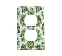 Plaque d'interrupteur verte à motif succulent en acier inoxydable durable pour prise électrique incassable, bord moderne, plaques murales décoratives duplex pour chambre à coucher, cuisine, maison