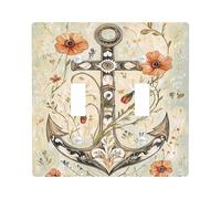 Plaque d'interrupteur vintage en forme d'ancre, vert sauge pâle avec motif floral d'été pour décoration murale côtière, plaques murales thermoplastique, taille standard double à bascule