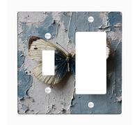 Plaque d'interrupteur vintage en forme de papillon, bleu vieilli pour décoration d'intérieur, design rustique pour un usage quotidien, bascule en matériau