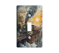 Plaque d'interrupteur vintage en forme de train à vapeur, style aquarelle pour décoration d'intérieur, noir et jaune classique pour une utilisation toute l'année