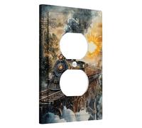 Plaque d'interrupteur vintage en forme de train à vapeur, style aquarelle pour décoration d'intérieur, noir et jaune classique pour une utilisation toute l'année, prise duplex unique
