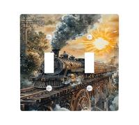 Plaque d'interrupteur vintage en forme de train à vapeur, style aquarelle pour décoration d'intérieur, noir et jaune classique pour une utilisation toute l'année, double bascule