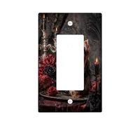 Plaque élégante pour interrupteur Yorkshire Terrier, motif floral vintage noir et rouge, décoration d'intérieur pour toutes les saisons, matériau thermoplastique à bascule unique