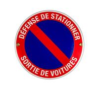 Plaque emaillée DÉFENSE DE STATIONNER SORTIE DE VOITURES ⌀ 20 cm Panneau Interdiction de Stationner, Panneau Défense de Stationner Propriété Privée