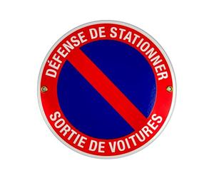 Plaque emaillée DÉFENSE DE STATIONNER SORTIE DE VOITURES ⌀ 20 cm Panneau Interdiction de Stationner, Panneau Défense de Stationner Propriété Privée