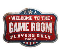 plaque emboutie welcome game room players only 27x19 cm tole style diner americain