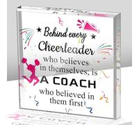 Plaque en acrylique - Cadeau de coach de pom-pom girl - Cadeau essentiel - Décoration de table de bureau - Idée de Noël (rose, 10 x 10 cm, carré)