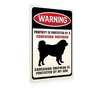 Plaque en aluminium 742 - Panneaux d'avertissement pour propriété - Décoration de ferme - Attention au chien - Panneau protégé par un berger du Caucase - Plaques décoratives extérieures pour maison -
