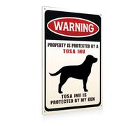 Plaque en aluminium 756 - Panneau décoratif humoristique « Attention chien » en métal - Décoration de style ferme - Propriété protégée par un Tosa Inu - pour les amoureux des animaux - 20 x 30 cm
