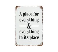 Plaque en aluminium « A Place for Everything, Everything in its Place » - Rétro - En métal - Décoration murale - 30,5 x 20,3 cm