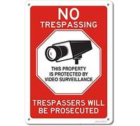 Plaque en aluminium antirouille avec inscription « No Trespassing This Property is Protected by Video Surveillance Trespassers Will Be Prosecuted » 30,5 x 20,3 cm