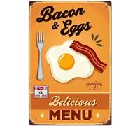 Plaque en aluminium avec inscription « Bacon and Eggs Breakfast Menu » - 20,3 x 30,5 cm
