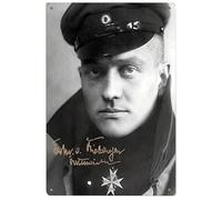 Plaque en aluminium Manfred von Richthofen - Portrait « Le Baron rouge » avec signature - Impression photo de qualité supérieure sur métal - 20 x 30 cm - Décoration murale nostalgique et objet de