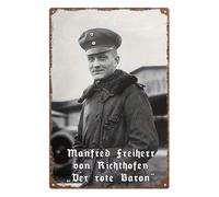 Plaque en aluminium Manfred von Richthofen - Portrait « Le baron rouge » - Portrait de tout le corps - Plaque en métal nostalgique - 20 x 30 cm - Inoxydable et résistant aux intempéries - Décoration