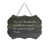Plaque en bois à suspendre avec inscription « It Is Written : Man Shall Not Live on Bread Alone » - 15,2 x 25,4 cm - Décoration murale rustique à suspendre pour porte d'entrée, salon, cuisine