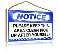 Plaque en bois à suspendre avec inscription « Notice Please Keep This Area Clean Pick Up After Yourself » - Panneau amusant pour salle de bain - Décoration d'intérieur (15 x 28 cm)