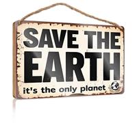 Plaque en bois à suspendre « Protect Our Only Home : Save The Earth » - Décoration amusante pour porte d'entrée (23 x 35 cm)