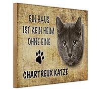 Plaque en bois avec chat Chartreux - Une maison n'est pas une maison sans un chat chartreux - Décoration pour les amoureux des chats - 40 cm x 30 cm