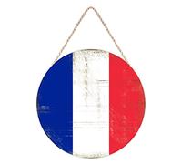 Plaque en bois avec drapeau de la France - Panneau vintage en bois à suspendre pour ferme, cuisine, salon, décoration d'intérieur 30 x 30 cm