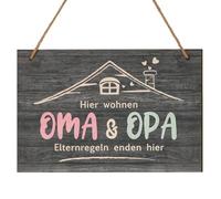 Plaque en bois avec inscription en allemand « Hier wohnen OMA&OPA - Elternregeln enden hier » - Cadeau pour grand-père - Idée cadeau pour la retraite