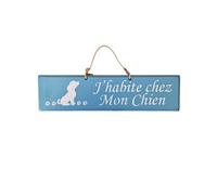 Plaque en bois bleu clair - J'habite chez Mon Chien