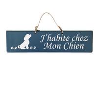 Plaque en bois bleu foncé - J'habite chez Mon Chien