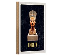 Plaque en bois - Buste de Néfertiti - Design Berlin - Décoration murale - 12 cm x 18 cm