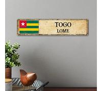 Plaque en bois capitale de Togo - Drapeau national - Panneau mural en bois rustique - Panneau de porte personnalisé pour la maison, le bureau, la décoration de 10,2 x 45,7 cm