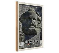 Plaque en bois | Chemnitz | Allemagne | Monument Karl Marx | 30 cm x 40 cm