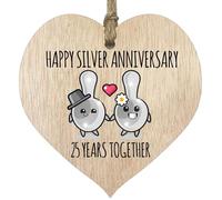 Plaque en Bois Clair pour 25e Anniversaire de Mariage - Cadeau pour Mari et Femme - 25 Ans Ensemble - Cœur en Bois Clair pour Homme et Femme