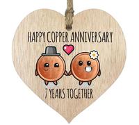 Plaque en bois clair pour 7e anniversaire de mariage - Cadeau pour mari et femme - 7 ans ensemble - Cœur en bois clair pour homme et femme