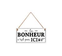 Plaque en Bois coloris Noir modèle Le Bonheur c'est par ici - STC - 20x10 cm