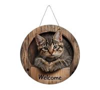 Plaque en bois de chat, plaque de bienvenue en bois 2D pour la décoration de la maison, citation amusante de chat « Welcome » Décoration de porte 2D Pendentif plat pour Noël, mariage, pendaison de