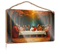 Plaque en bois d'extérieur pour porche « The Last Cène in an Autumn Forest » pour décoration de porte d'entrée et de toilettes (23 x 35 cm)