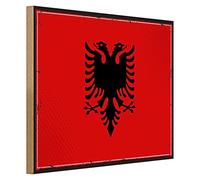 Plaque en bois | Drapeau Albanais | Nostalgie | Style rétro | 40 cm x 30 cm
