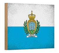 Plaque en bois | Drapeau de Saint-Marin | Look vintage | Décoration | 18 cm x 12 cm