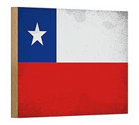 Plaque en bois | Drapeau du Chili | Look vintage | Décoration | 18 cm x 12 cm
